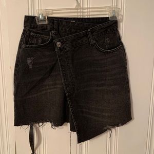 Denim black cross over/envelope skirt